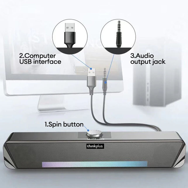 Original Lenovo TS33 Wired and Bluetooth 5.0 Speaker 360 Home Movie Surround Sound Bar Audio Speaker for Desk Computer Subwoofer