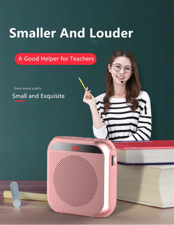 Portable Voice Amplifier with Wired Microphone Headset Rechargeable PA System Speaker Personal Microphone Speech Amplifier Power Amplifiers Loudspeaker for Teachers/Metting/Tour Guide (Rose Gold)