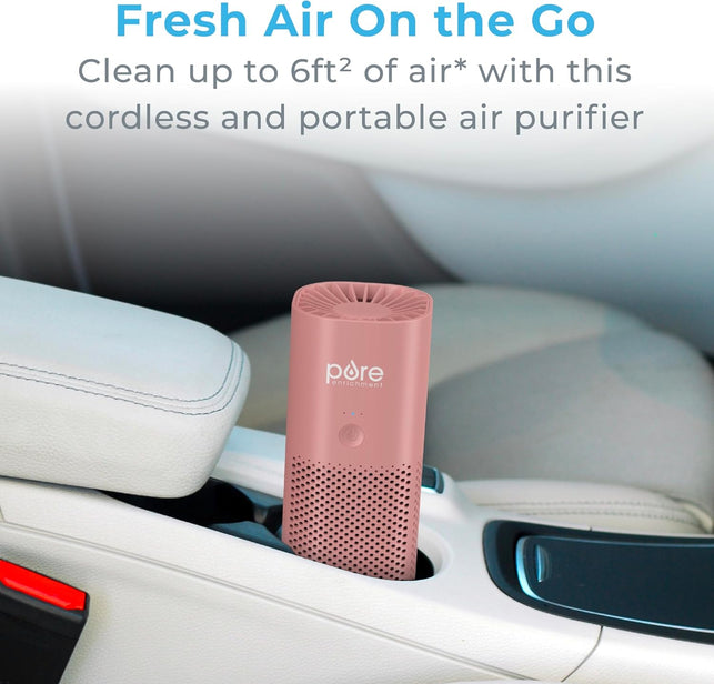 Pure Enrichment Purezone Mini Portable Air Purifier - Cordless True HEPA Filter Cleans Air & Eliminates 99.97% of Dust, Odors, & Allergens Close to You - Cars, School, & Office (Blush)