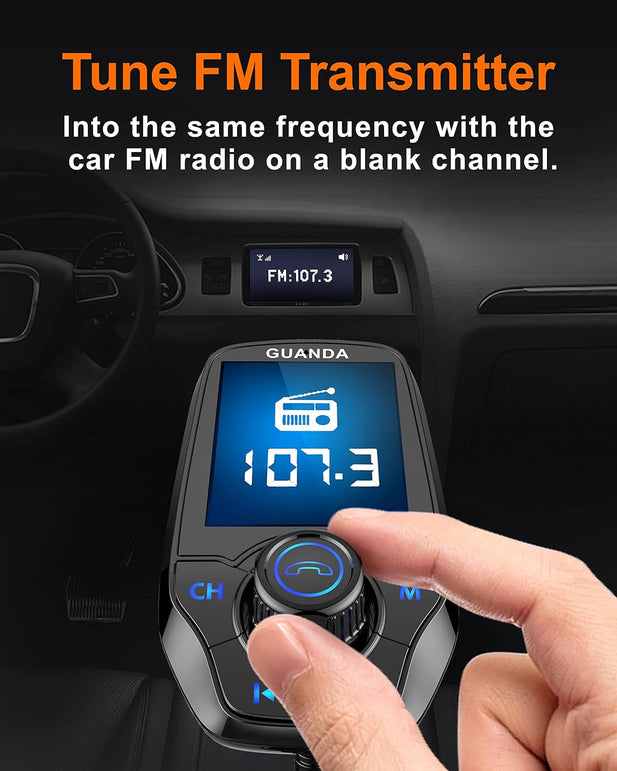 Upgraded Bluetooth FM Transmitter for Car, Wireless Radio Adapter Kit W 1.8" Color Display Hands-Free Call AUX In/Out SD/TF Card USB Charger QC3.0 for All Smartphones Audio Players - Black