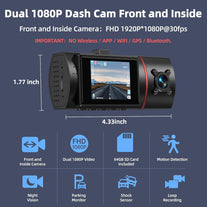 Dual Dash Cam Front and inside with 64GB Card,Milerong X25 1080P Dash Camera for Cars with Infrared Night Vision,Loop Recording,G-Sensor,24H Park Monitor,Inside Car Camera for Uber/Lyft/Taxi Driver