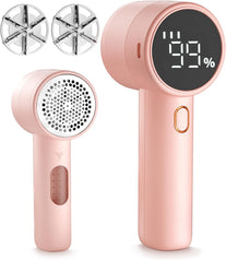 Fabric Shaver, Lint Remover Rechargeable, Electric Portable Sweater Defuzzer with 3 Speeds, 6 Leaf Blades, Digital LED Display to Remove Pilling for Clothes, Furniture, Sweater, Couch, Blanket