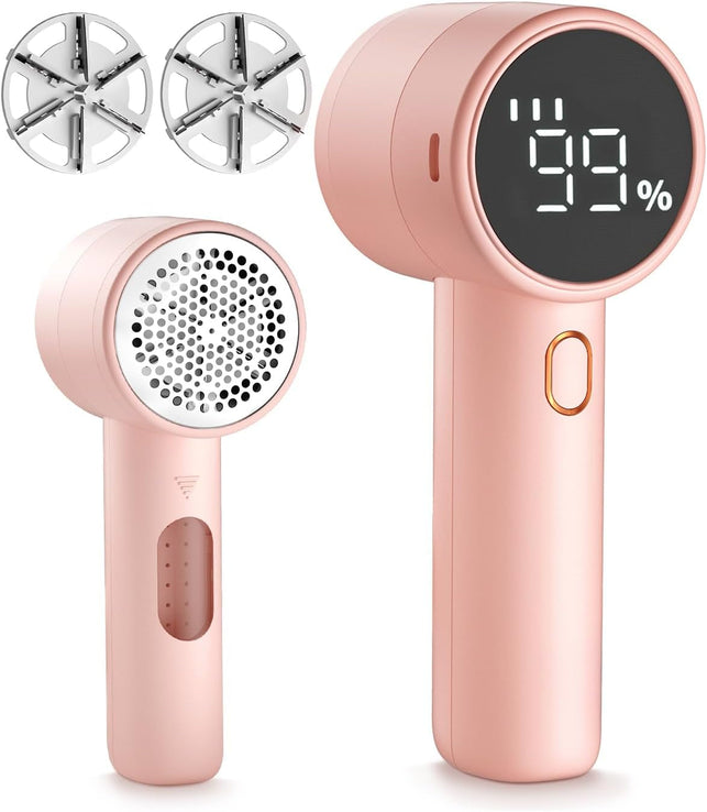 Fabric Shaver, Lint Remover Rechargeable, Electric Portable Sweater Defuzzer with 3 Speeds, 6 Leaf Blades, Digital LED Display to Remove Pilling for Clothes, Furniture, Sweater, Couch, Blanket