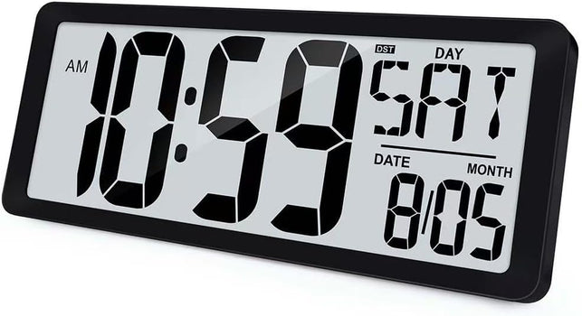 15" Large Digital Wall Clock Battery Operated, Digital Clock Display with Day, Date & Temperature, Large Wall Clock for Bedroom, Livingroom, Office(4.6" Numbers)