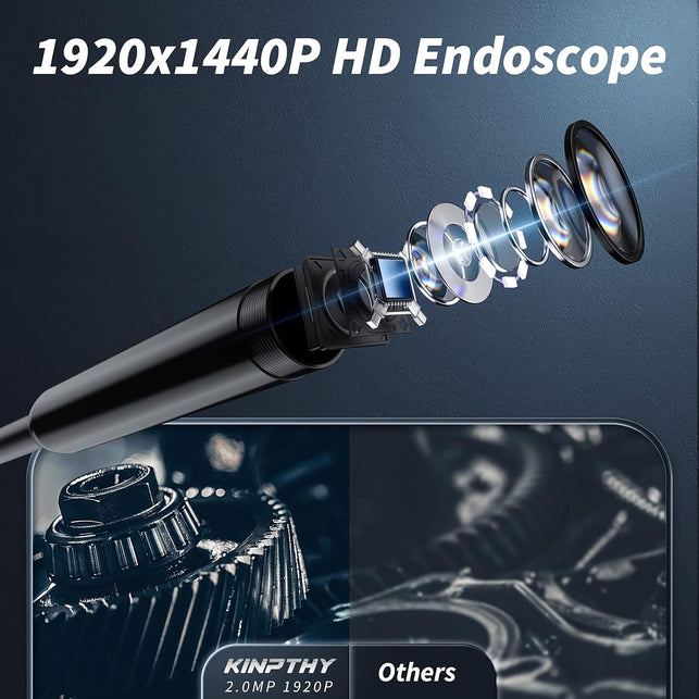 Kinpthy Endoscope Camera with Light,1920P HD Borescope Tools with 8 Adjustable LED Lights, Endoscope with Semi-Rigid Snake Camera, Inspection Borescope for Ios and Android-16.4Ft Single Lens