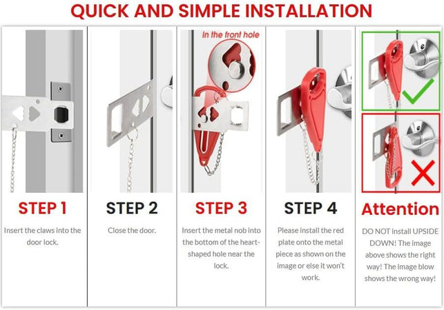 Portable Door Lock Home Security Door Lock Travel Lockdown Locks for Additional Safety and Privacy Perfect for Traveling Hotel Home Apartment College