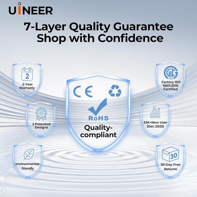 Uineer Ergonomic Wireless Vertical Mouse - Tri - Color Breathing Lights, BT5.0/4.0/2.4G Bluetooth, Rechargeable with Battery Indicator - Ideal for Home & Office (Black)