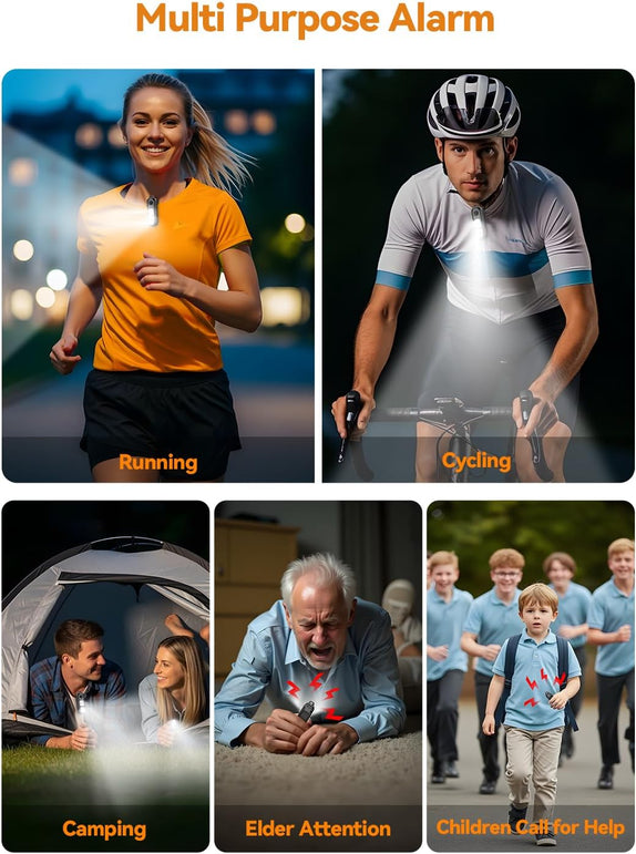 TECKNET Personal Safety Alarm 135Db with SOS Strobe Light for Women - Rechargeable& IPX4 Waterproof Running Lights with Clip on Torch & Low Battery Notice, Safety Siren for Travel Kids, Black