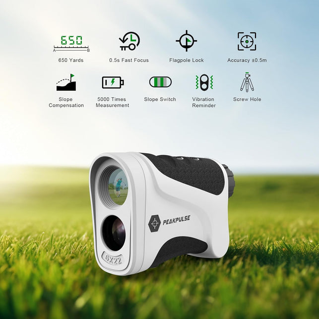 PEAKPULSE Golf Rangefinder 650M/1100M with Pin Seeker & 6X/7X Magnification - High Clarity LCD Display, Slope Mode, Waterproof Laser Range Finder for Golfing Locking Vibration