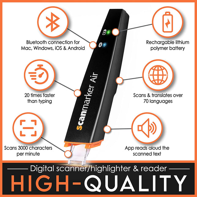 Scanmarker Air Pen Scanner - OCR Digital Highlighter and Reader - Wireless (Mac Win Ios Android) (Black)