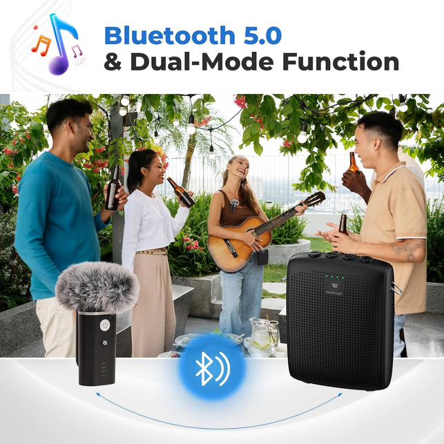 Winbridge WB006 Upgraded Wireless Voice Amplifier – Bluetooth Lapel Microphone with Speaker, Windproof Foam Compact & Portable, Clip-On Mic, Mini Megaphone for Teachers Presenters, Tour Guides
