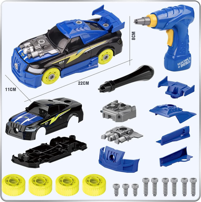 REMOKING Kids Toys for Boys&Girls,Take Apart Racing Car,Stem Building Toys 26 Pieces Assembly Car Toys with Drill Tool, Lights and Sounds,Birthday, for Kids