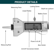 GODESON Metal Digital Tire Tread Depth Gauge, LCD Display Tire Tread Depth Gauge with 3 Modes-Fractional Inch, Decimal Inch and Millimeter,Precision Professional Measuring for Motorcycle, Car, Trucks