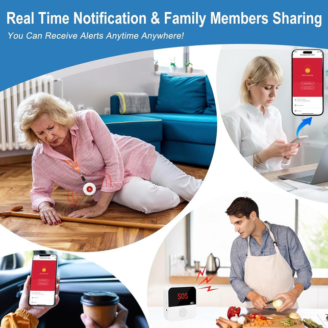 Wifi Rechargable Smart Wireless Caregiver Pager Call Button System Nurse Calling Alert System for Elderly Patient Seniors Disabled Kids 2 SOS Panic Buttons 1 Receiver (Only Supports 2.4Ghz Wi-Fi)