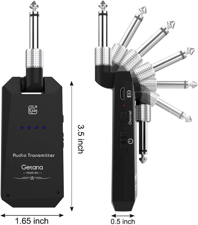 Getaria Wireless Guitar Transmitter Receiver Set 5.8GH Guitar System 4 Channels for Electric Bass Cordless Amplifier Guitar Cable Jack