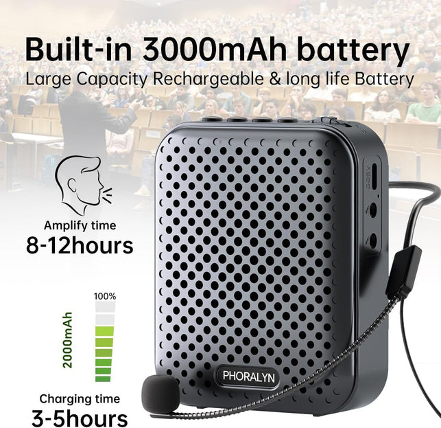 Voice Amplifier for Teachers with 2 Microphones, Portable Voice Amplifier with Headset Microphone, Personal Mini Voice Amplifier for Tour Guides Classroom Speaking Meetings Yoga (Dark Black)