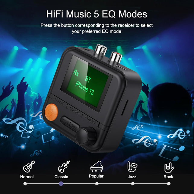 JXTZ Bluetooth 5.2 Transmitter Receiver, Hifi Bluetooth Audio Adapter with Display, Wireless Audio Adapter for Music Streaming Sound System, Headphones, TV, Support TF Card/Rca/3.5Mm AUX Output