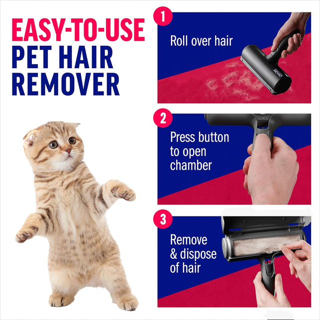 Chomchom Roller Pet Hair Remover – Original Size Reusable Lint Roller for Cat & Dog Hair on Furniture, Couch, Carpet, Car, Rugs & Bedding – Portable, Eco-Friendly (Black)