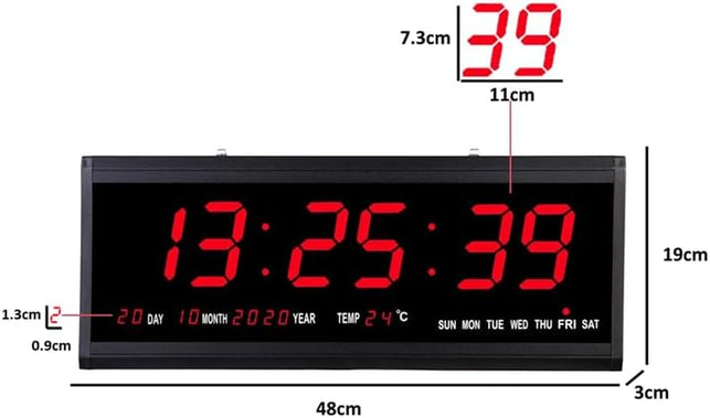18.9 Inch Oversized LED Digital Wall Clock,Timer with Date/Week and Temperature Caiendar, Large Digital Clock.Home Decoration-Red