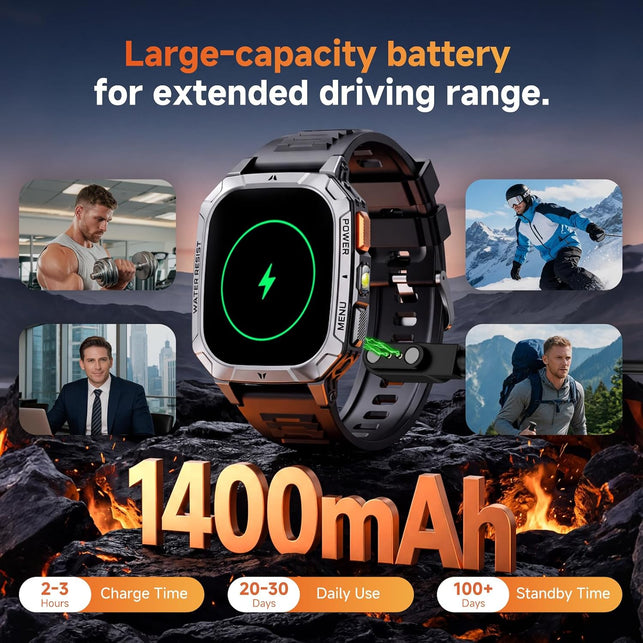 Military Smart Watches for Men 1400Mah, 2.01" HD, Bluetooth Call with LED