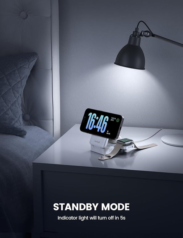 Lamicall 3 in 1 Charging Station for Apple - Foldable Wireless Charger Stand for Mag Safe Portable, Ravel Station for Multiple Devices for Iphone 17 Pro Max Air, 16, 15, 14, 13, Apple Watch, Airpods