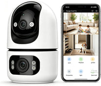 ONNO 3MP Dual Lens Security Camera Indoor, PTZ Wifi Baby Monitor Pet Camera with 2-Way Audio, Color+Ir Night Vision, 355° Pan Tilt, Motion Detection, SD Card & Cloud Storage, Type-C Power