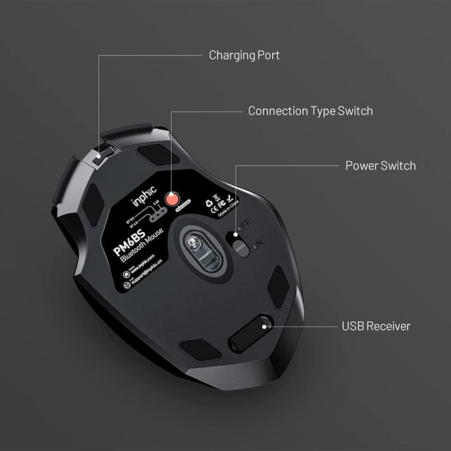 INPHIC Mouse, 3 Modes Bluetooth 5.0&4.0 Mouse 2.4G Rechargeable Wireless Mouse with 6 Buttons, Ergonomic Computer Mouse for Laptop, Mac, PC Etc.