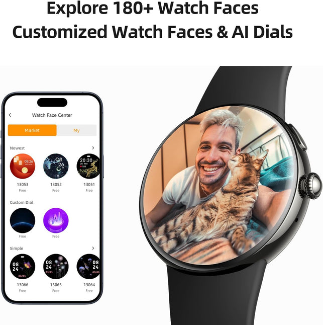 Parsonver AMOLED Smart Watch for Men Women, Always-On Display Fitness Tracker, Answer/Make Calls, 2 Quick-Release Bands, 120+ Sports Modes, Pedometer, Smartwatch for Android & Iphone, Black