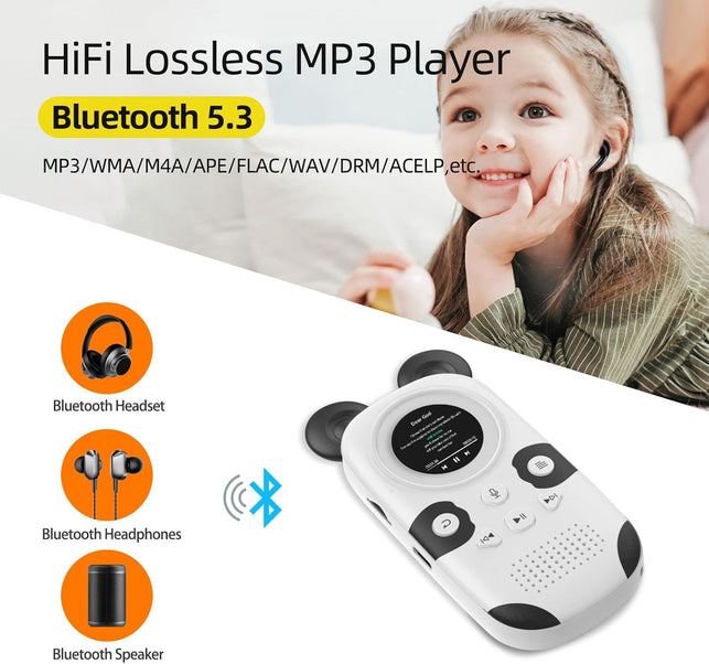 RUIZU 64GB Cute Panda MP3 Player for Kids, Bluetooth 5.3, Built-In Speaker