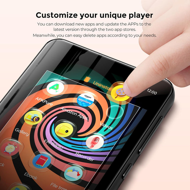 Innioasis 160GB MP3 Player with Bluetooth and Wifi, Android Music Player with Spotify,Amazon Music,Pandora,App Store, 4" Full Touch Screen MP3 Player with Audible,Libby,Hoopla (Black)