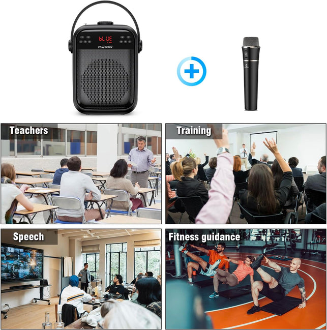 ZOWEETEK Voice Amplifier with Wireless Microphone Handheld, Wireless Voice Amplifier for Teachers, Buletooth PA System Speaker and Microphone,Portable Megaphone for Classroom, Speech,Karaoke,Outdoor