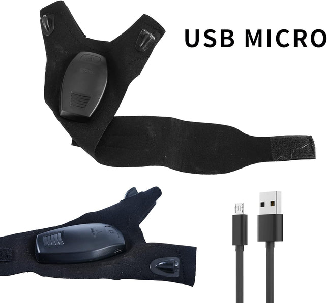 LED Rechargeable Flashlight Glove Lamp Unique Tools Gifts for Men Dad Adults,Cool Gadgets Hands-Free Lights Fingerless Work Gloves with Stretchy Strap for Home Fishing Camping Hunting(1 Pair)