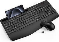 Wireless Keyboard and Mouse Combo - Full-Sized Ergonomic Keyboard with Wrist Rest, Phone Holder, Sleep Mode, Silent 2.4Ghz Cordless Keyboard Mouse Combo for Computer, Laptop, PC, Mac, Windows -Trueque