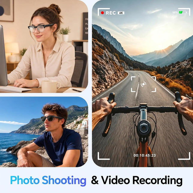 AI Smart Glasses with 4K Camera, Anti-Blocking Sensor & Dual-Mic ENC for HD1080P Videos,Ai Translation,Ai Voice Assistant,Bluetooth Audio,Sunglasses,Lightweight for Travel,Business