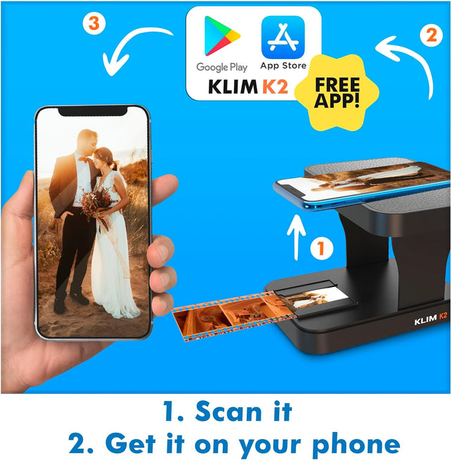 KLIM K2 Mobile Film Scanner 35Mm + New 2024 + Positive & Negative Scanner + Slide Scanner + Photo Scanner + 35Mm Color Film Developing Kit Essential + Your Own 35Mm Film Developing Service at Home