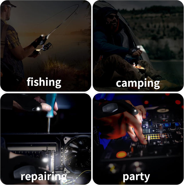 LED Rechargeable Flashlight Glove Lamp Unique Tools Gifts for Men Dad Adults,Cool Gadgets Hands-Free Lights Fingerless Work Gloves with Stretchy Strap for Home Fishing Camping Hunting(1 Pair)