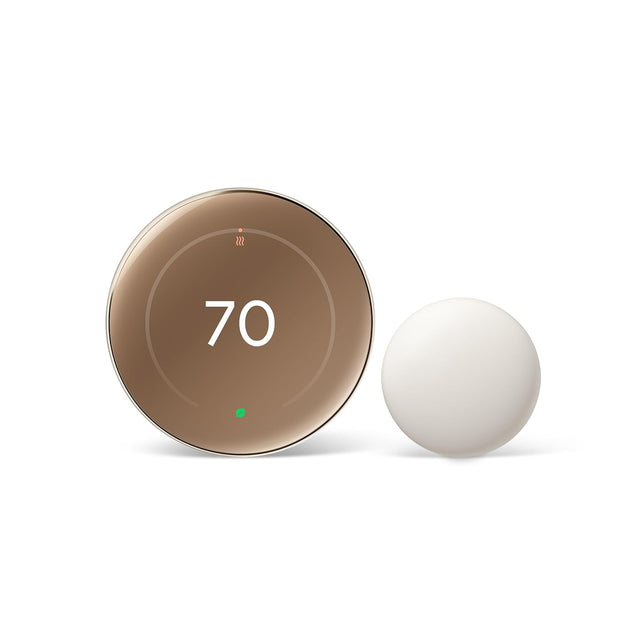 Google Nest Learning Thermostat (4Th Gen) with Nest Temperature Sensor (2Nd Gen) Polished Gold - Energy Saving Smart Thermostat with Adaptive Eco - Works with Alexa and Google Home App - Polished Gold