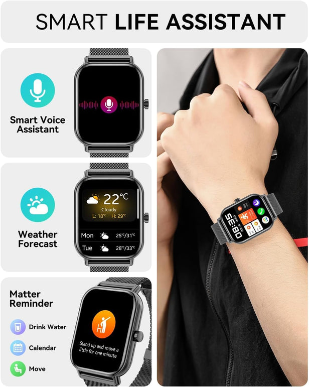 Smart Watch for Women Men, Smartwatch for Android Phones Iphone Compatible, 1.85" Smart Watches for Women Men, 110+ Sport Modes Smartwatch (2 Strap)