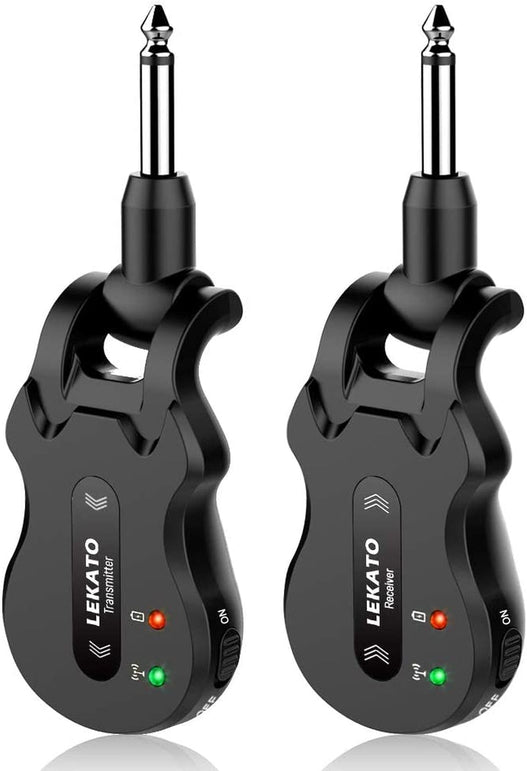 LEKATO Wireless Guitar System 5.8 Wireless Guitar Transmitter Receiver Rechargeable Audio Wireless Transmitter Receiver 4 Channels Transmission Range for Electric Guitar Bass (Black)