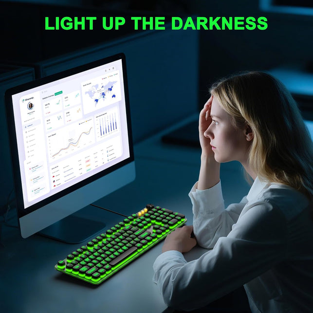 QUASIO Large Print Backlit Keyboard with 7-Color Backlit, Wired USB Lighted Computer Keyboards Oversize Letters Keys Easy to See, Illuminated Keyboard for PC, Laptop,Windows Desktop