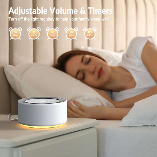 White Noise Machine with 30 High Fidelity Soundtracks, 7 Colors Night Lights, Full Touch Metal Grille and Buttons, Timer and Memory Features, Plug In, Sound Machine for Baby, Adults