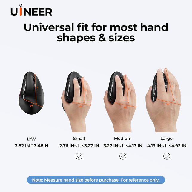 Uineer Ergonomic Wireless Vertical Mouse - Tri - Color Breathing Lights, BT5.0/4.0/2.4G Bluetooth, Rechargeable with Battery Indicator - Ideal for Home & Office (Black)