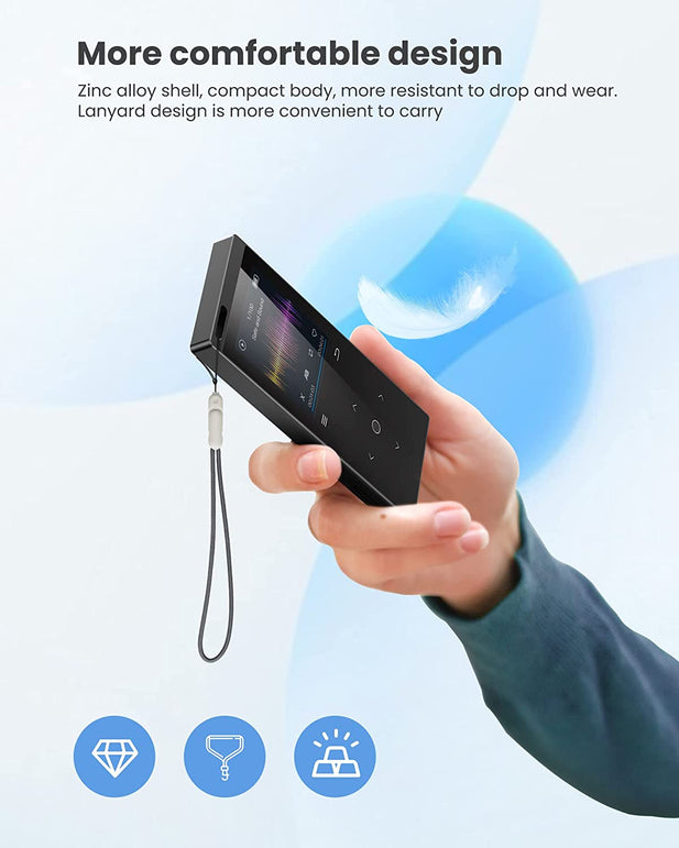 128GB MP3 Player - Music Player with Bluetooth 5.2 Hifi Sound Shuffle Single Loop FM Radio Built-In HD Speaker Voice Recorder Mini Design Ideal for Sport (Earphones Included)
