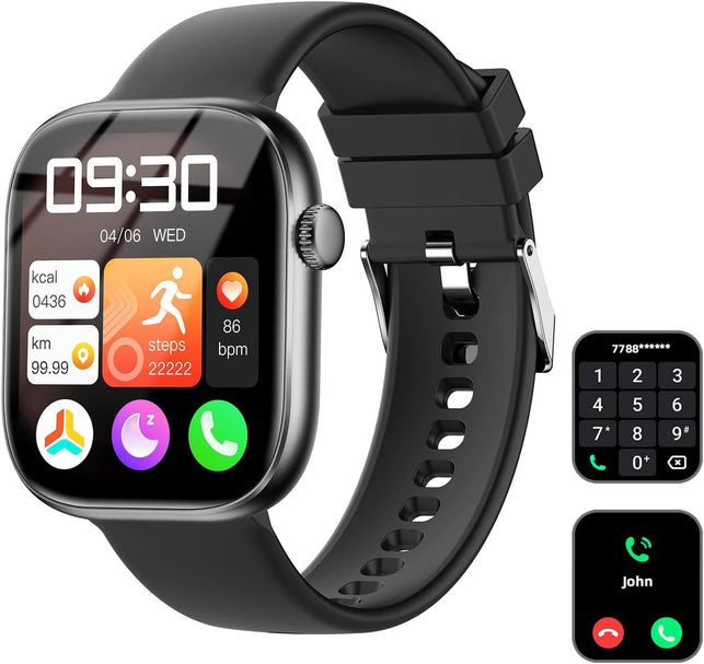 Smart Watch for Women Men, 1.83" HD Touchscreen, Fitness and Sleep Trackers, Heart Rate Monitor, Bluetooth Calling Smartwatch for Android/Ios, IP67 Water Resistant Multi-Sport Modes Pedometer, Black