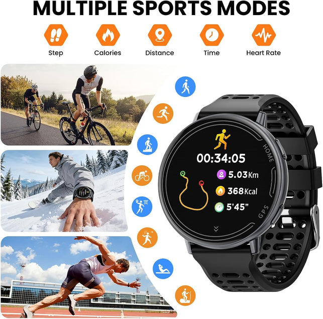 Smart Watch for Men Women Built in GPS,100+ Sports Modes Smartwatch with 1.39" HD Screen,Bluetooth Answer/Make Call,2026 New Smart Watch Health Fitness Tracker,Compatible with Android & Ios（Black）