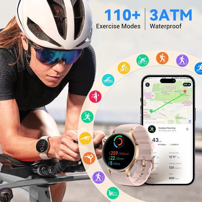 Aeac Smart Watch for Women,1.32" AMOLED Touchscreen Fitness Tracker, Make/Answer Calls, Activity Trackers with Heart Rate/Sleep/Spo2 Monitor,110+ Sport Modes Waterproof Fitness Watch