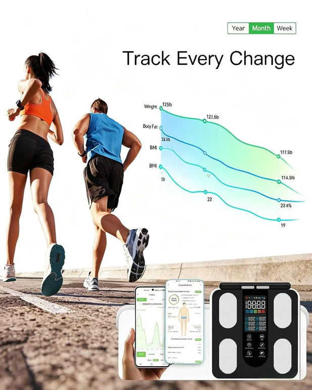 Smart Scale for Body Weight: 8-Electrode Digital Bathroom Scale for Weight Fat BMI Muscle Mass Full Body Composition Analyzer 50 Measurements Bluetooth Highly Accurate Weighing Machine 400Lb Black