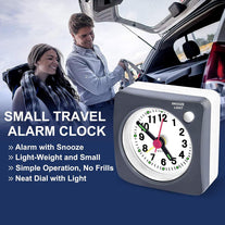 Travel Alarm Clock Silent Analog Clock Ultra Small Clock with Snooze Nightlight, Compact and Lightweight, Battery Operated, Easy Setting, Super Silent Non-Ticking