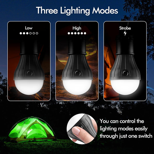 FLY2SKY Tent Lamp Portable LED Tent Lights 4 Packs Hook Hurricane Emergency Lights LED Camping Light Bulb Camping Tent Lantern Bulb Camping Equipment for Camping Hiking Backpacking Fishing Outage