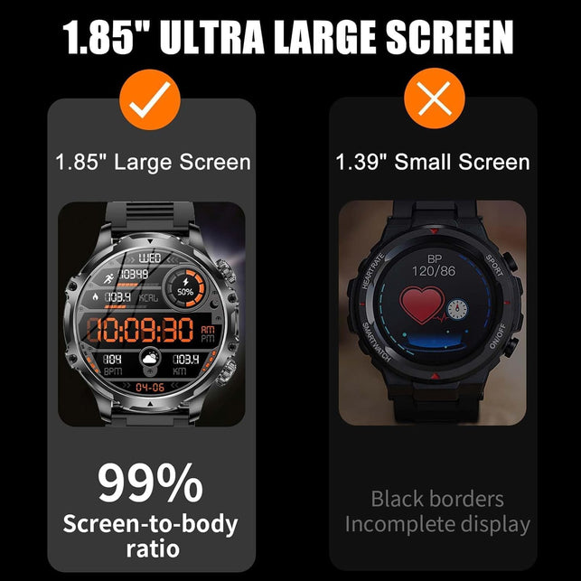 Military Smart Watch for Men, 1.85'' HD Large Screen Smartwatch, Flashlight/5Atm Waterproof/800Mah/100+ Sports Fitness Tracker Watch, Pedometer Mens Smart for Android Iphone Compatible AK75 Silver